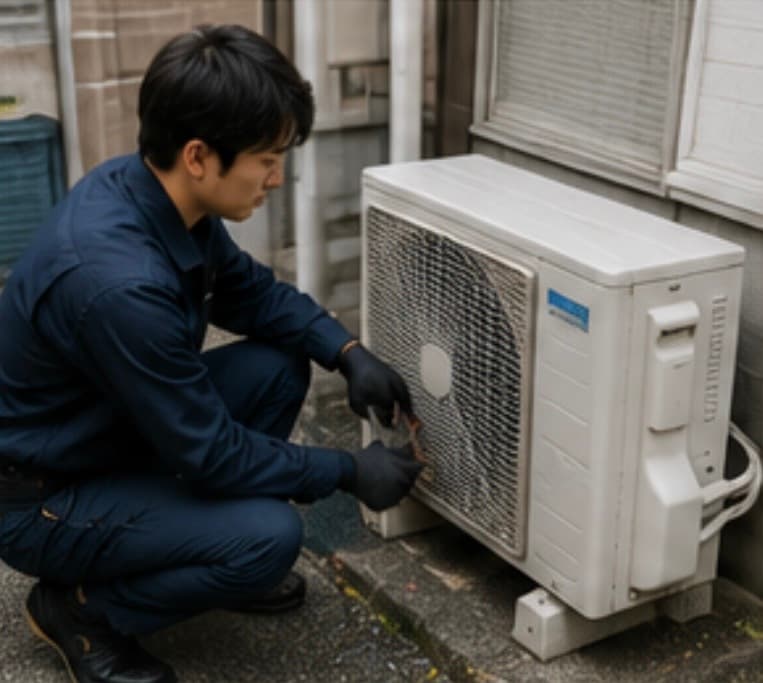屋外エアコン室外機の点検
