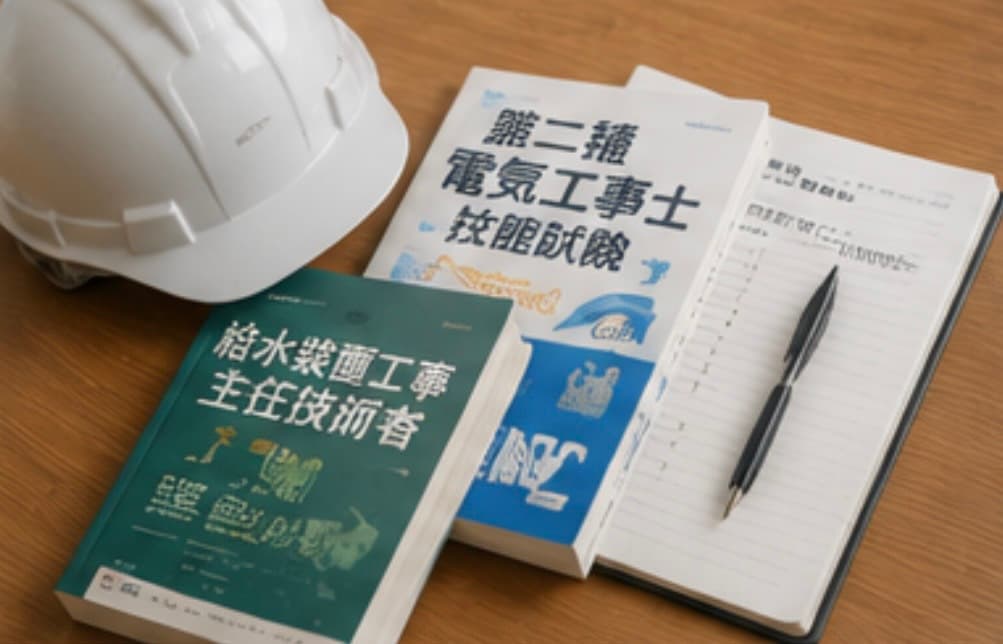 電気工事士テキストとヘルメット